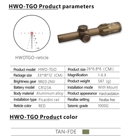 Holy Warrior HWO TGO 1-6x24mm 30mm LPVO Scope