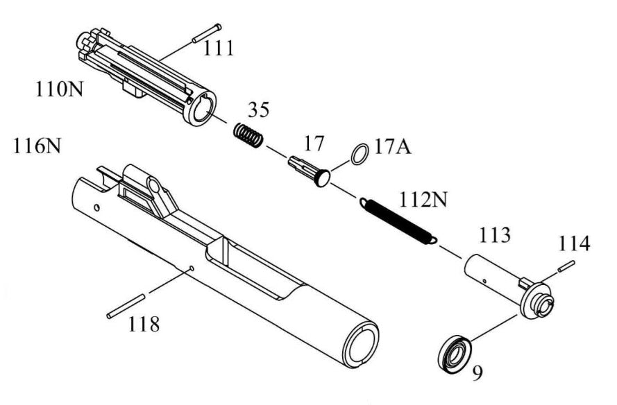 KJW M4 Version 3 Complete Bolt Carrier Group with buffer and bolt stop