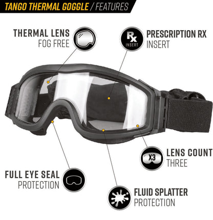 Valken Tango Thermal Goggles with 3 lenses and prescription insert and pouch