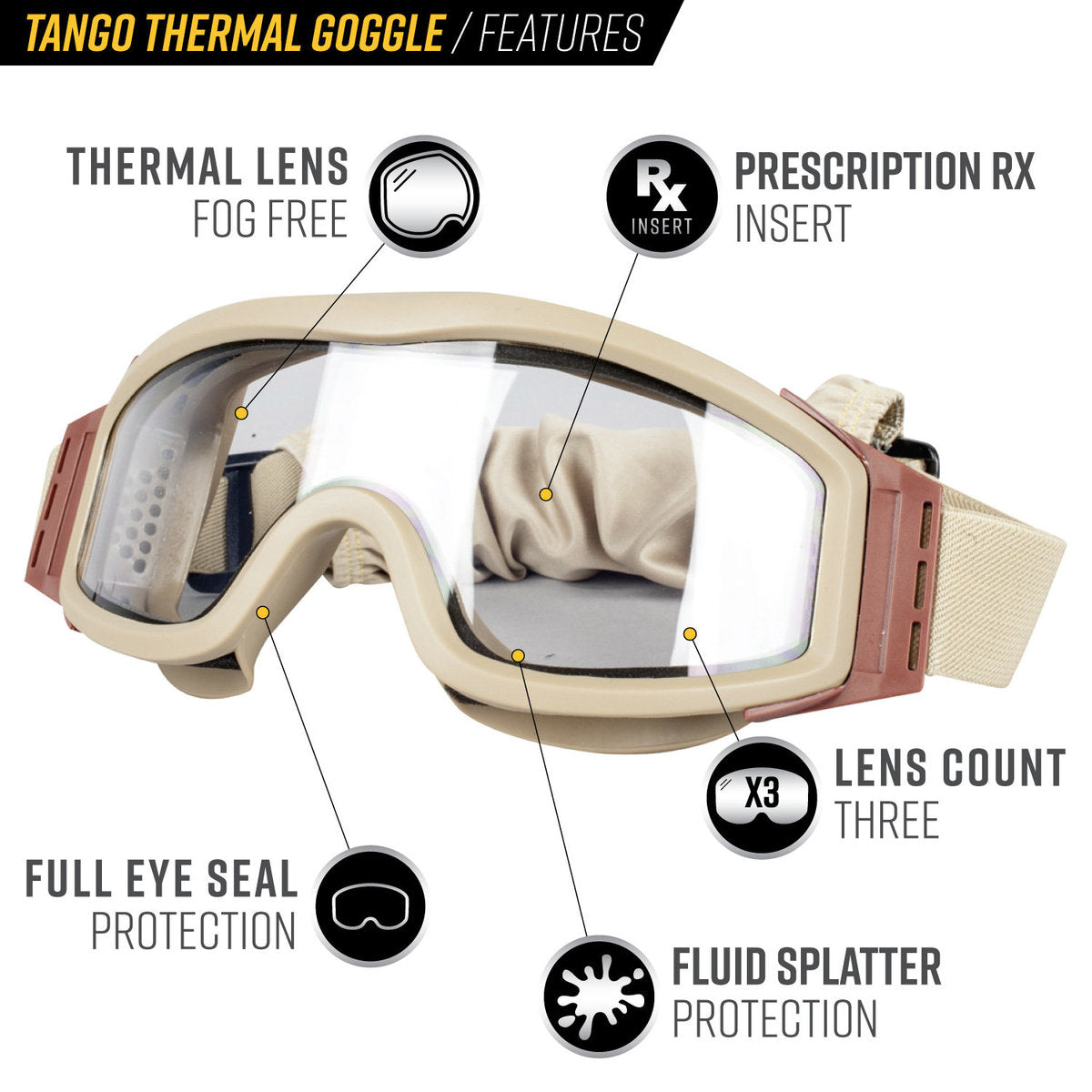 Valken Tango Thermal Goggles with 3 lenses and prescription insert and pouch