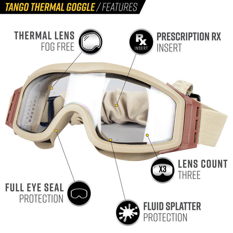 Valken Tango Thermal Goggles with 3 lenses and prescription insert and pouch